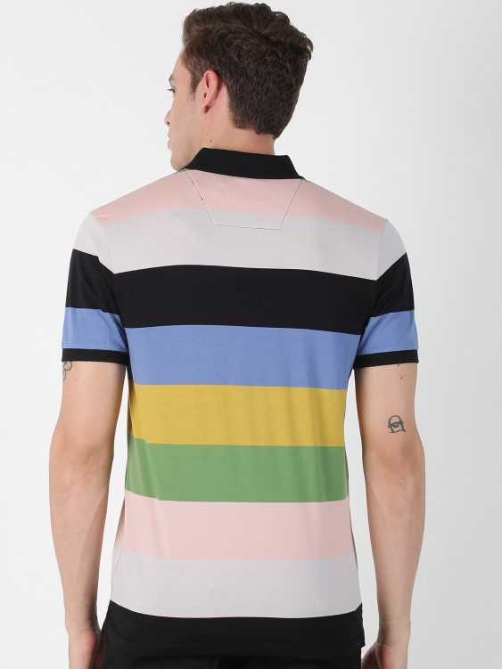 Multicoloured Colourblocked Polo Collar T-shirt