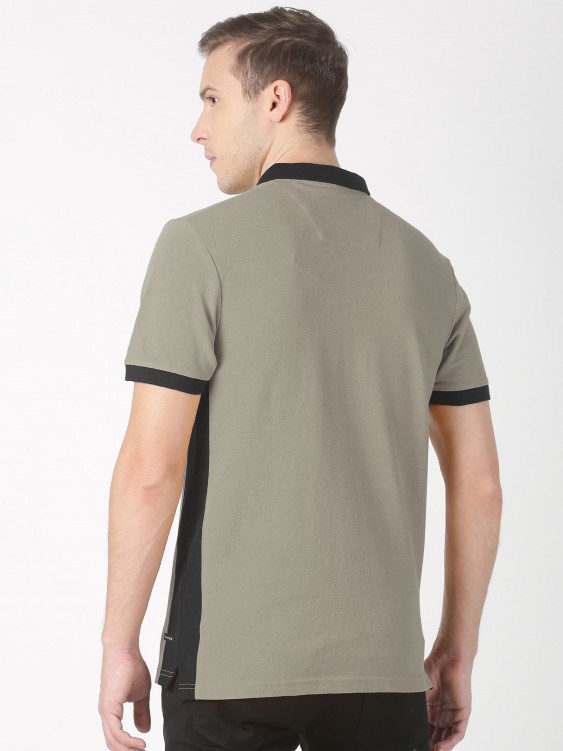 Grey & Black Colourblocked Polo Collar T-shirt