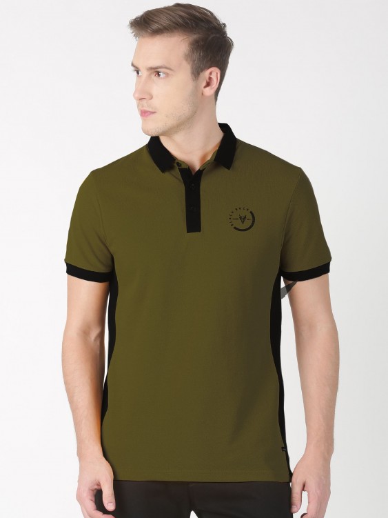 Olive Green Solid Polo Collar T-shirt