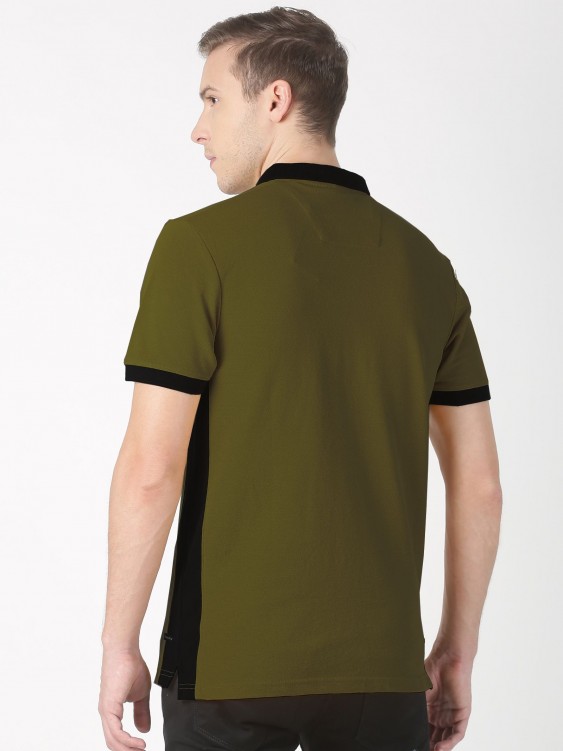 Olive Green Solid Polo Collar T-shirt
