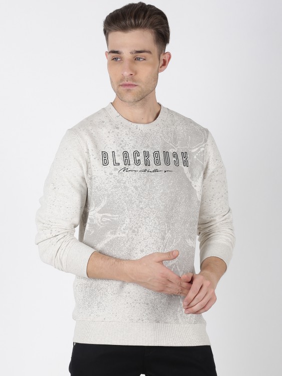 Ecru Printed Round Neck Sweatshirt
