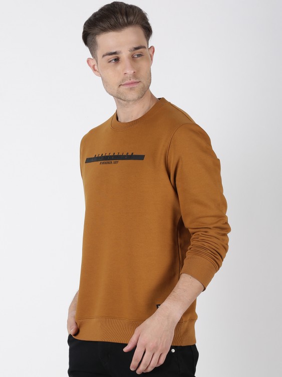 Tan Printed Round Neck Sweatshirt