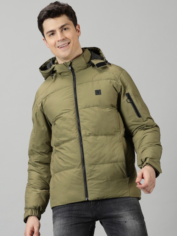 Misty Olive Puffer Jacket with Detachable Hood